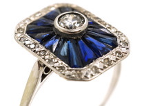 Art Deco 18ct White Gold, Diamond & Synthetic Sapphire Rectangular Ring