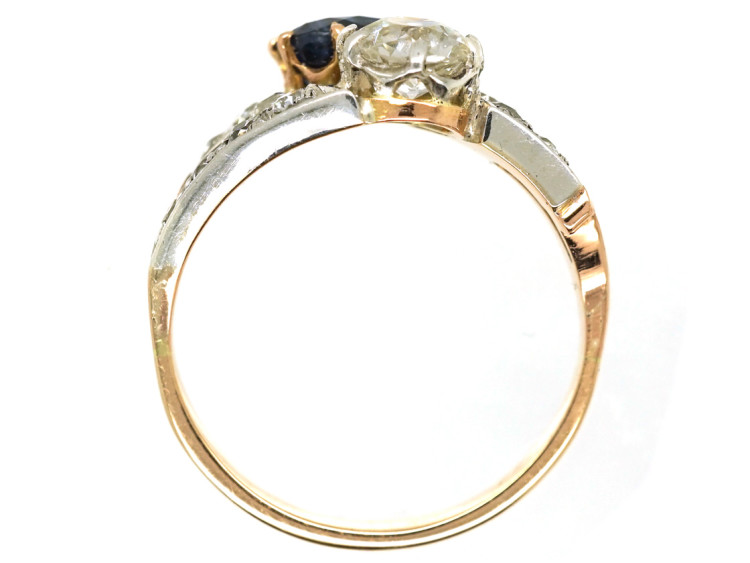 Art Deco 18ct Gold & Platinum, Sapphire& Diamond Two Stone Ring
