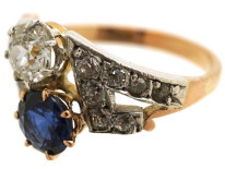 Art Deco 18ct Gold & Platinum, Sapphire& Diamond Two Stone Ring