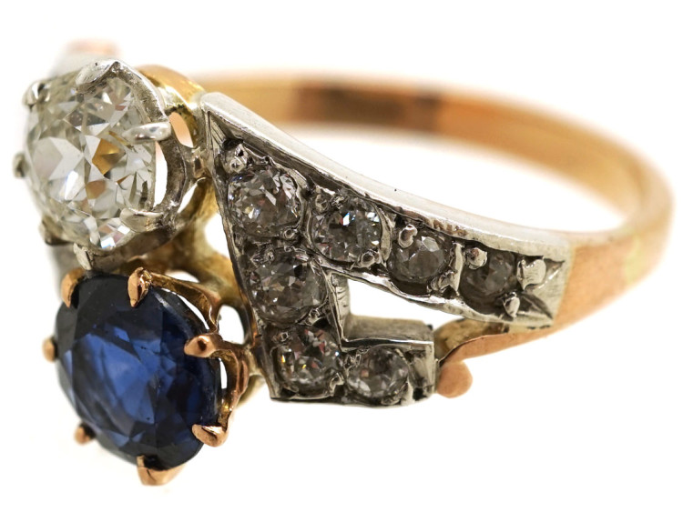 Art Deco 18ct Gold & Platinum, Sapphire& Diamond Two Stone Ring