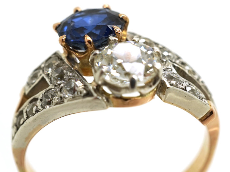 Art Deco 18ct Gold & Platinum, Sapphire& Diamond Two Stone Ring
