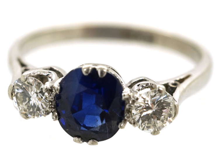 Platinum, Diamond & Sapphire Three Stone Ring