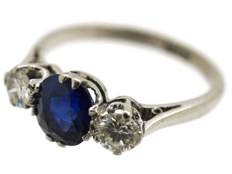 Platinum, Diamond & Sapphire Three Stone Ring