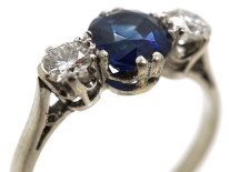 Platinum, Diamond & Sapphire Three Stone Ring