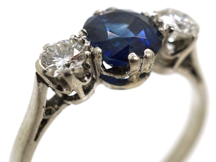 Platinum, Diamond & Sapphire Three Stone Ring