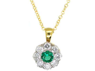 Emerald & Diamond Cluster Pendant on Gold Chain
