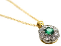Emerald & Diamond Cluster Pendant on Gold Chain