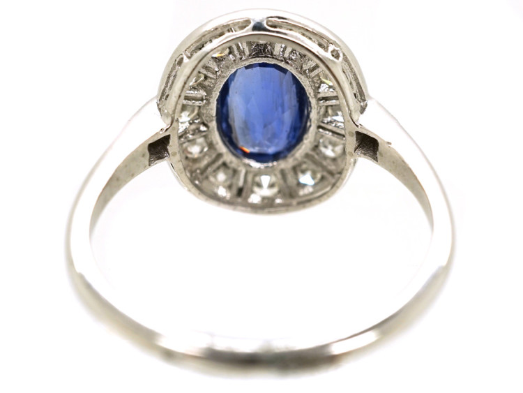 Edwardian Platinum, Sapphire & Diamond Oval Cluster Ring