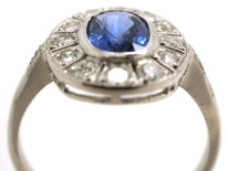 Edwardian Platinum, Sapphire & Diamond Oval Cluster Ring
