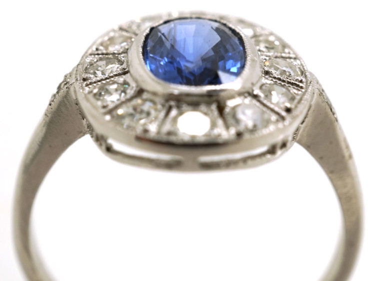 Edwardian Platinum, Sapphire & Diamond Oval Cluster Ring