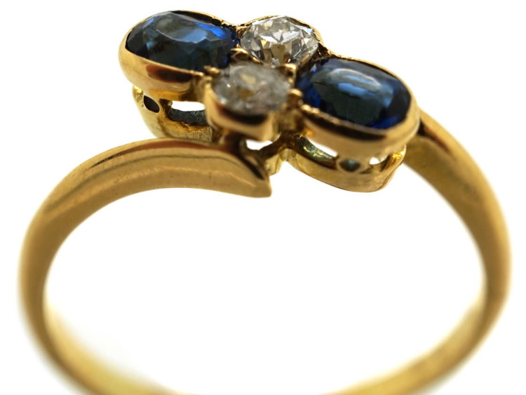 Victorian 18ct Gold, Sapphire & Diamond Crossover Ring