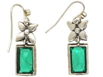 Edwardian Silver & Green & White Paste Drop Earrings