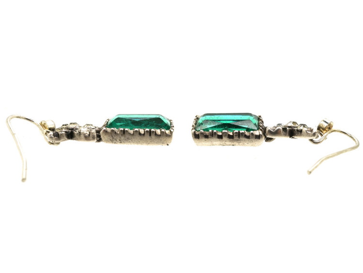 Edwardian Silver & Green & White Paste Drop Earrings