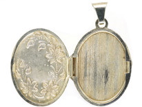 Small Silver Oval Locket With Flower Decoration