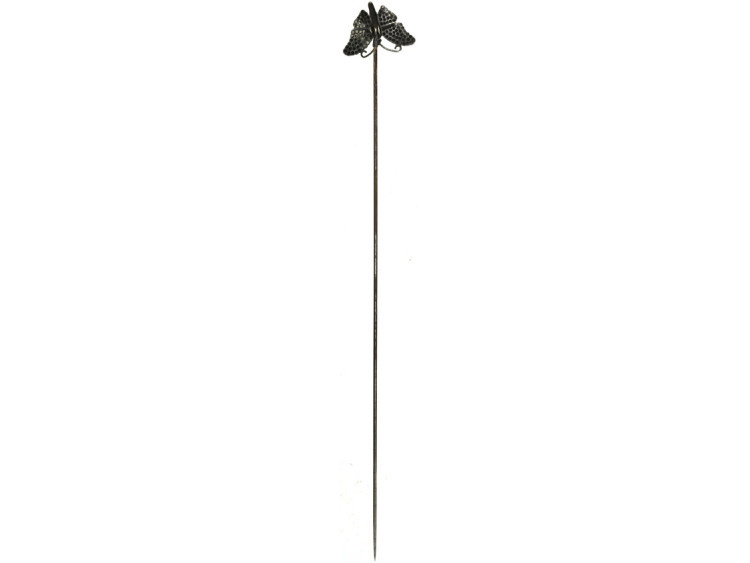 Edwardian Silver Butterfly Hatpin by Charles Horner