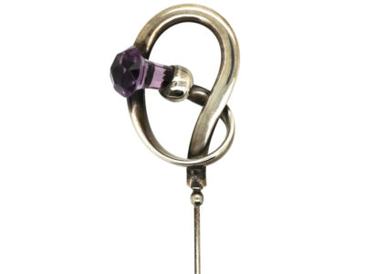 Art Nouveau Large Silver & Amethyst Glass Thistle Hatpin