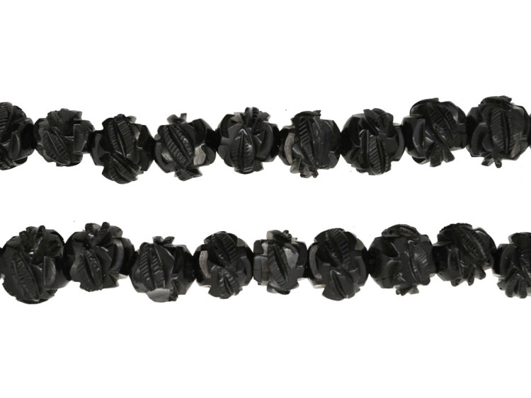Victorian Carved Jet Beads Necklace with Jet Clasp