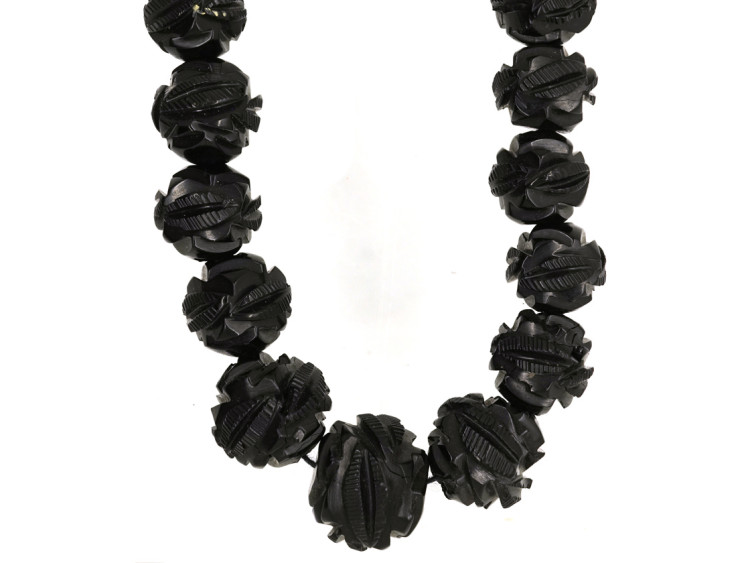 Victorian Carved Jet Beads Necklace with Jet Clasp