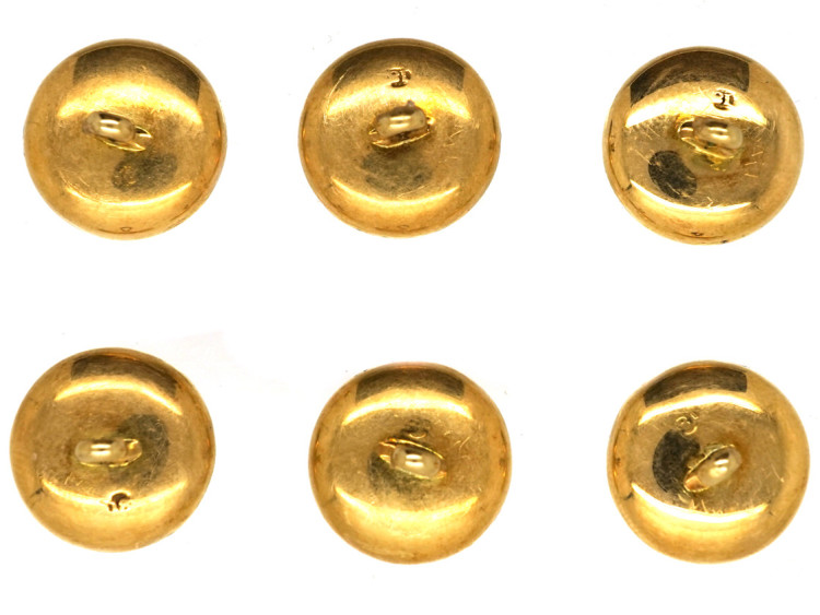 Edwardian 18ct Gold Enamel & Mother of Pearl Set of Dress Buttons in Original Case