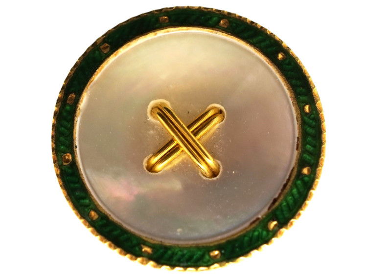 Edwardian 18ct Gold Enamel & Mother of Pearl Set of Dress Buttons in Original Case