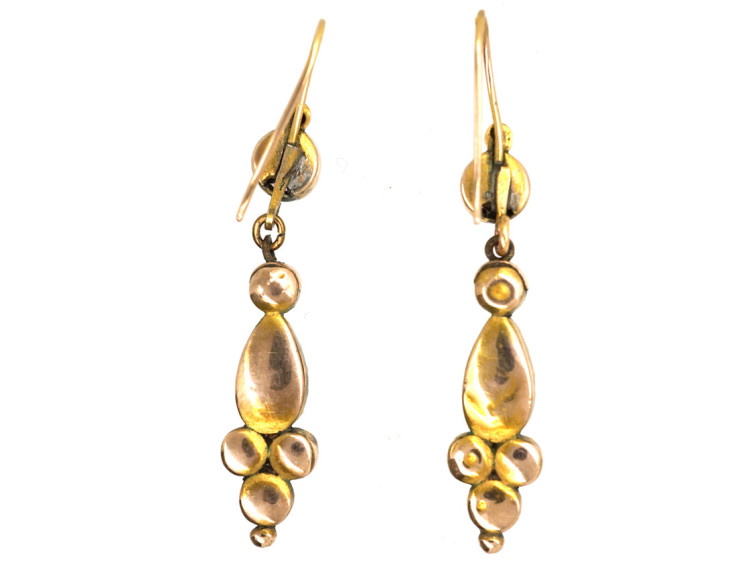 Georgian 9ct Gold & Flat Cut Almandine Garnet Drop Earrings