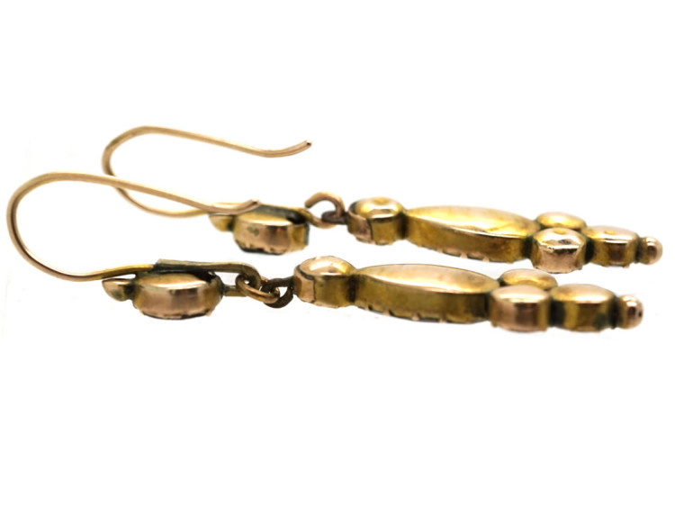 Georgian 9ct Gold & Flat Cut Almandine Garnet Drop Earrings
