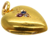 Edwardian 15ct Gold Heart Shaped Locket Set With a Sapphire, Ruby & Diamond
