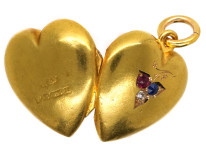 Edwardian 15ct Gold Heart Shaped Locket Set With a Sapphire, Ruby & Diamond
