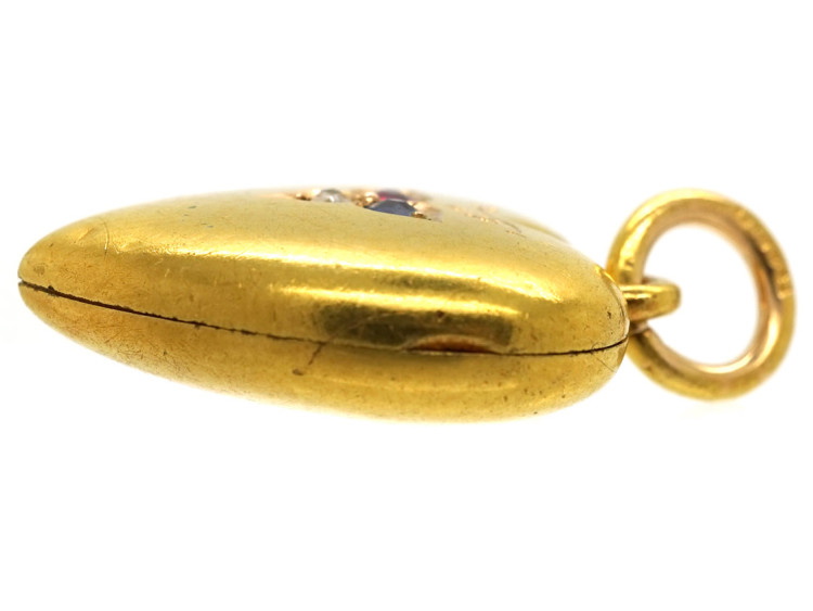 Edwardian 15ct Gold Heart Shaped Locket Set With a Sapphire, Ruby & Diamond