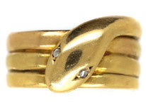 Victorian 15ct Gold Snake Ring With Rose Diamond Eyes