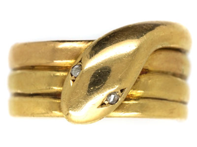 Victorian 15ct Gold Snake Ring With Rose Diamond Eyes Victorian 15ct Gold Snake Ring With Rose Diamond Eyes