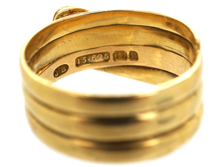 Victorian 15ct Gold Snake Ring With Rose Diamond Eyes