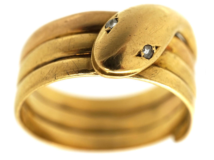Victorian 15ct Gold Snake Ring With Rose Diamond Eyes