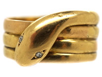 Victorian 15ct Gold Snake Ring With Rose Diamond Eyes