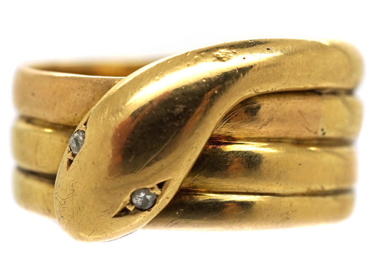 Victorian 15ct Gold Snake Ring With Rose Diamond Eyes