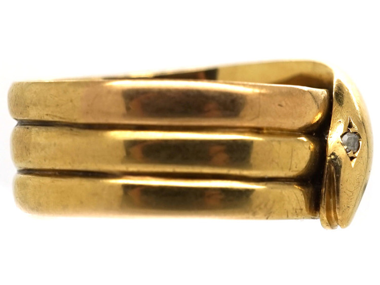 Victorian 15ct Gold Snake Ring With Rose Diamond Eyes