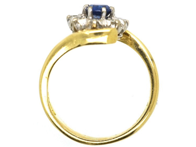 18ct Gold, Sapphire & Diamond Crossover Cluster Ring