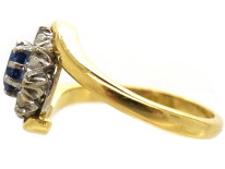 18ct Gold, Sapphire & Diamond Crossover Cluster Ring