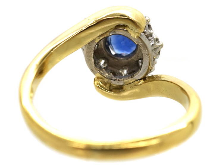 18ct Gold, Sapphire & Diamond Crossover Cluster Ring