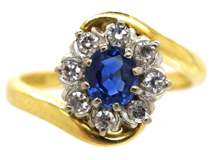 18ct Gold, Sapphire & Diamond Crossover Cluster Ring