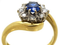 18ct Gold, Sapphire & Diamond Crossover Cluster Ring