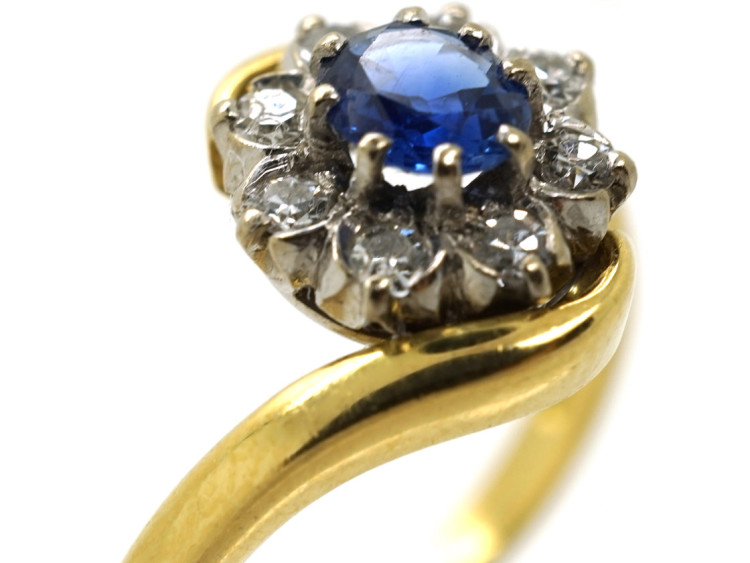 18ct Gold, Sapphire & Diamond Crossover Cluster Ring