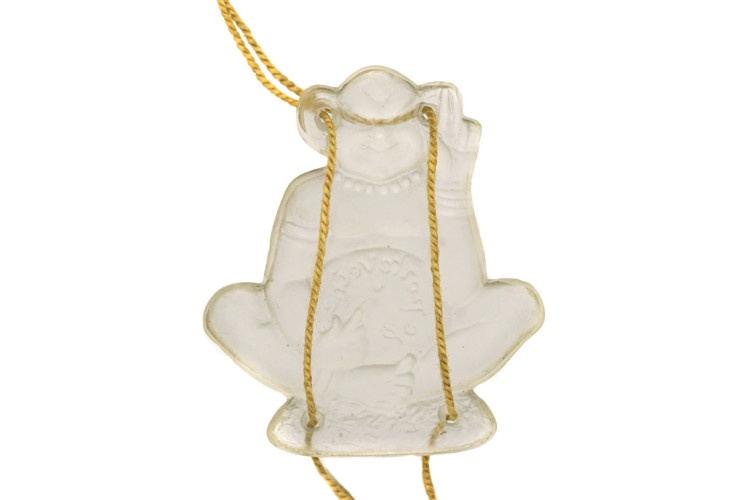 Art Deco Glass Monkey Pendant on Original Cord Chain