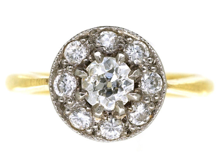 Edwardian 18ct Gold & Platinum, Diamond Cluster Ring