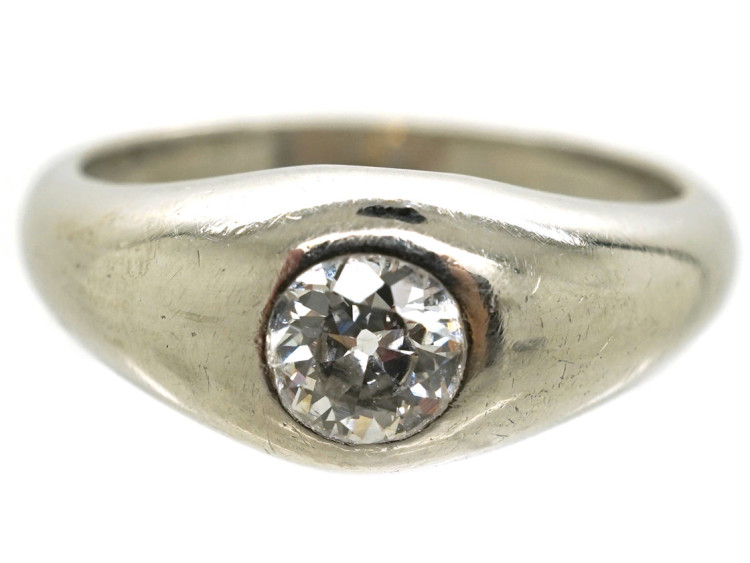 Art Deco French Platinum & Single Stone Diamond Ring