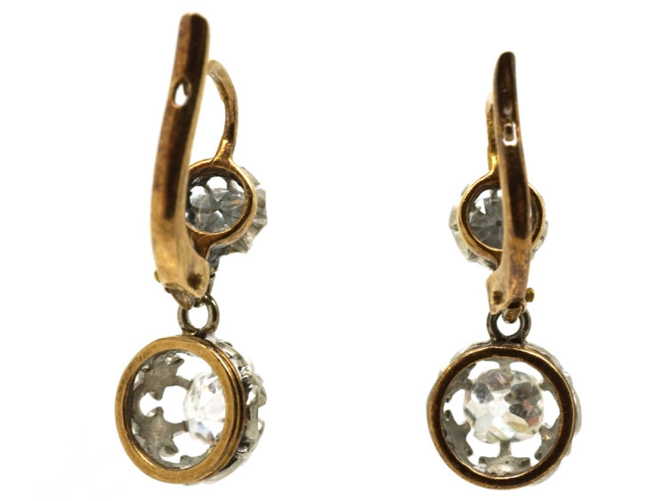 French Two Stone Diamond Drop Earrings