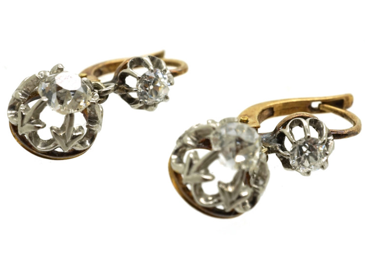 French Two Stone Diamond Drop Earrings