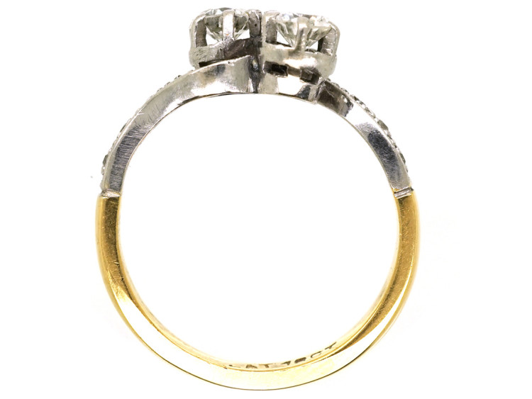 Edwardian 18ct Gold & Platinum, Two Diamond Crossover Ring