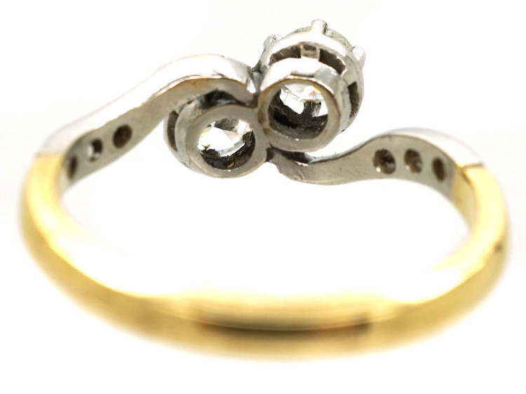 Edwardian 18ct Gold & Platinum, Two Diamond Crossover Ring