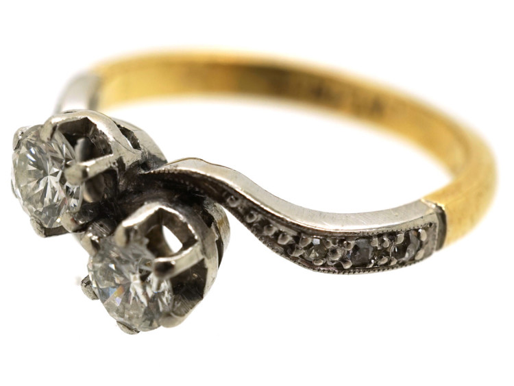 Edwardian 18ct Gold & Platinum, Two Diamond Crossover Ring
